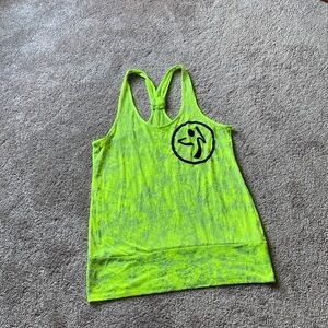 Zumba Fitness Neon Yellow Racerback Tank Top Graphic Logo Workout Top SIZE M/L